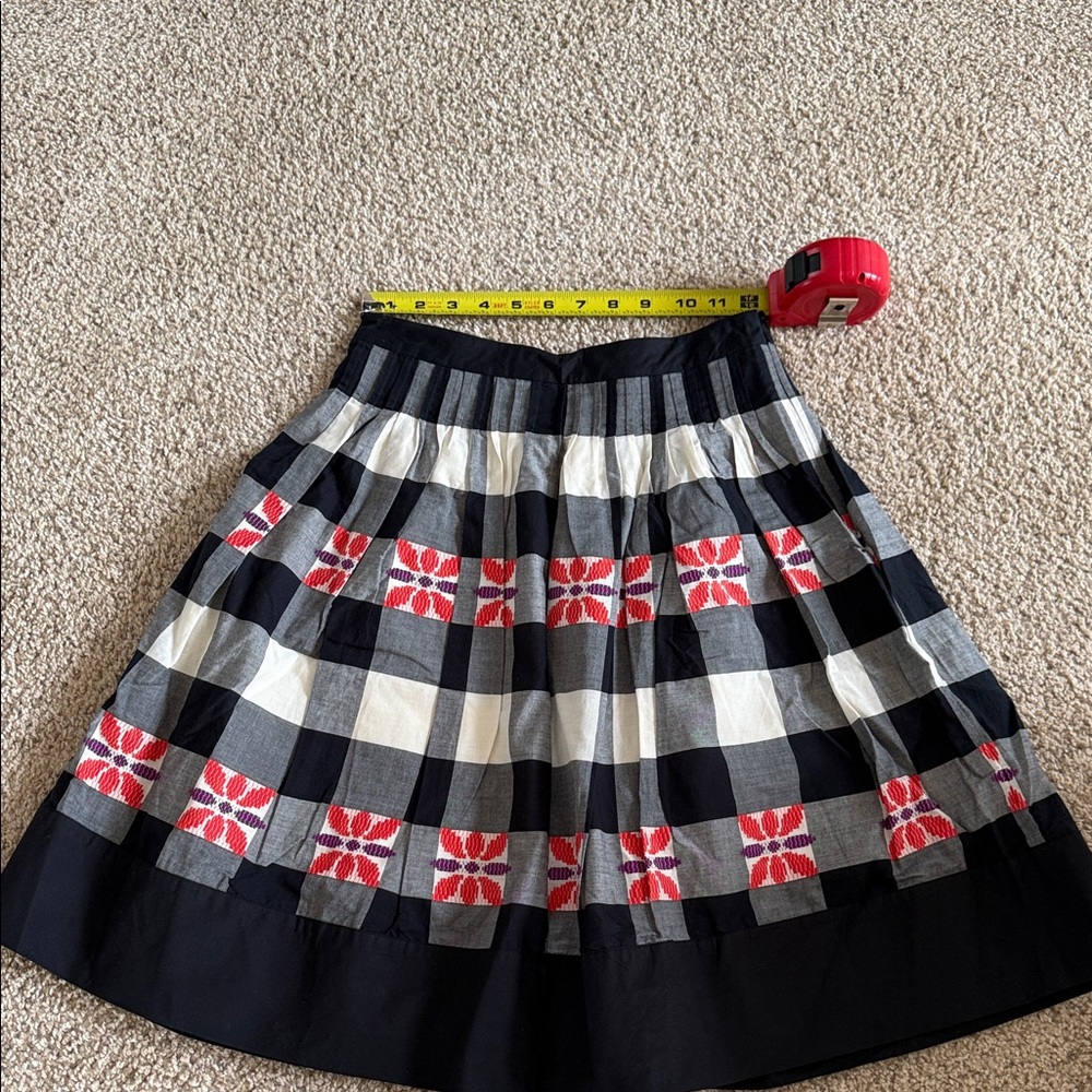 Anthropologie Floreat Black and Red Floral Checkered A-Line Skirt Sz 2